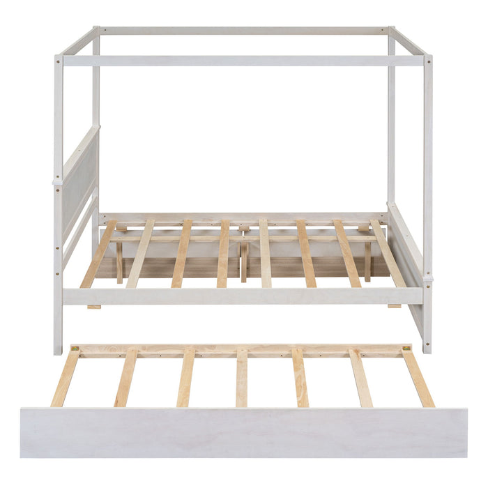 Canopy Platform Bed With Drawers, Support Slats, No Box Spring Needed