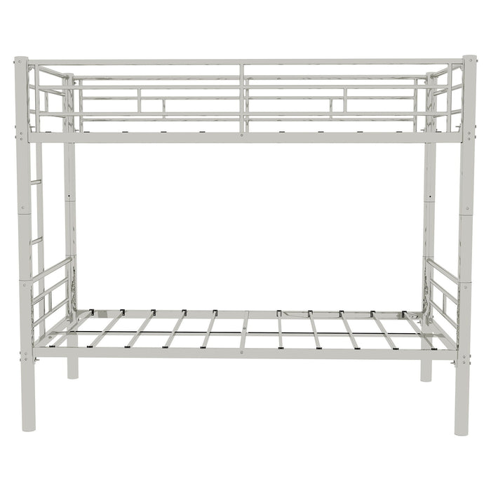 Metal Bunk Bed For Kids, Convertible Bedframe With Ladders & Guardrail