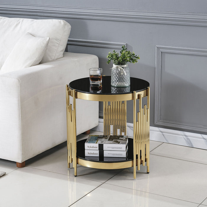 Round Double Tier Table With Flute Shaped Tube Legs