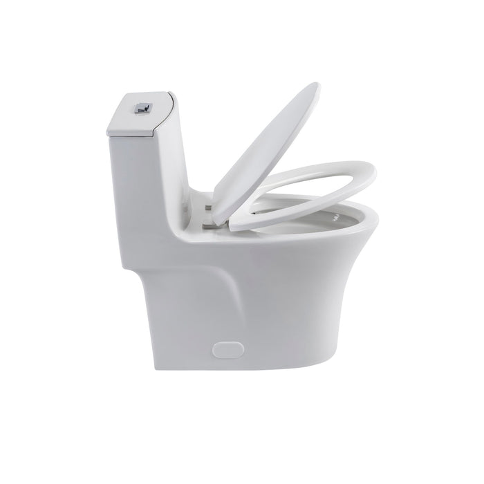 Elegant One Piece Toilet With Tornado Dual Flush, Siphonic S Trap 12", Soft Close Seat, Dual Flush, Ada Height, Glossy - Gloss White