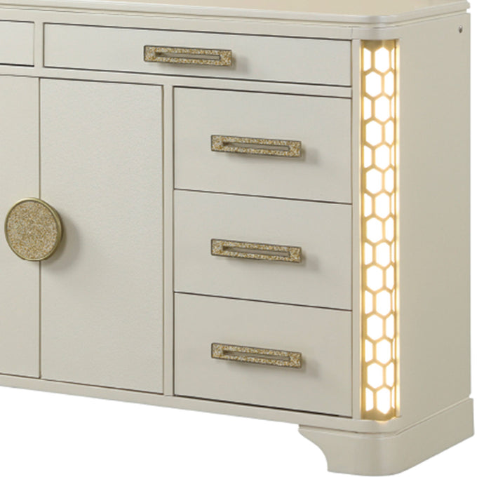 Jasmine - 8 Drawer Dresser With Side LED Lightning - Beige