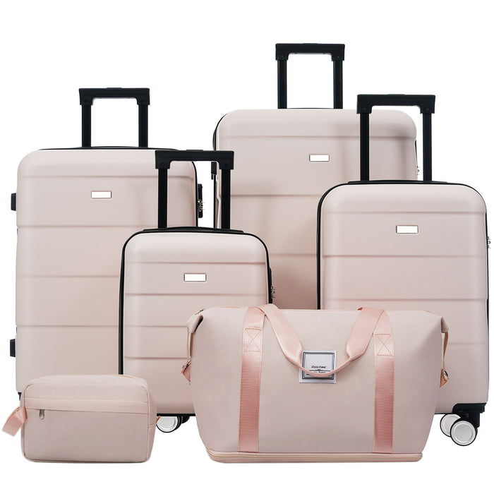 Hardshell Luggage Set 6 Piece With Duffel & Toiletry Bag, Lightweight Spinner Wheels, 16" / 20" / 24" / 28" Suitcases - Light Pink