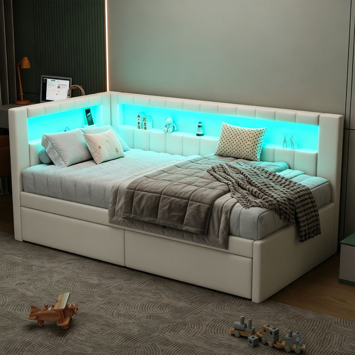Upholstered Platform Bed With USB Ports And LED Belt