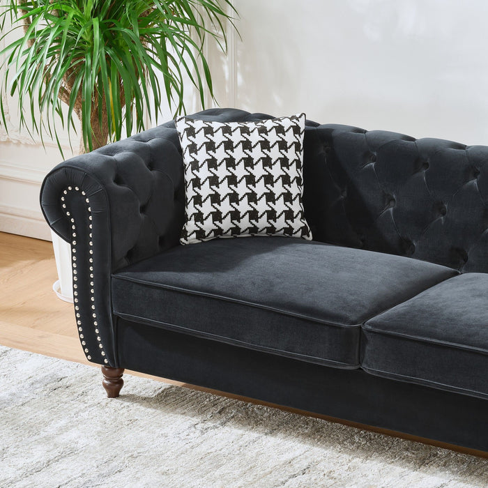 Chesterfield Upholstery Fabric Loveseat With Roll Armrest And Nailhead