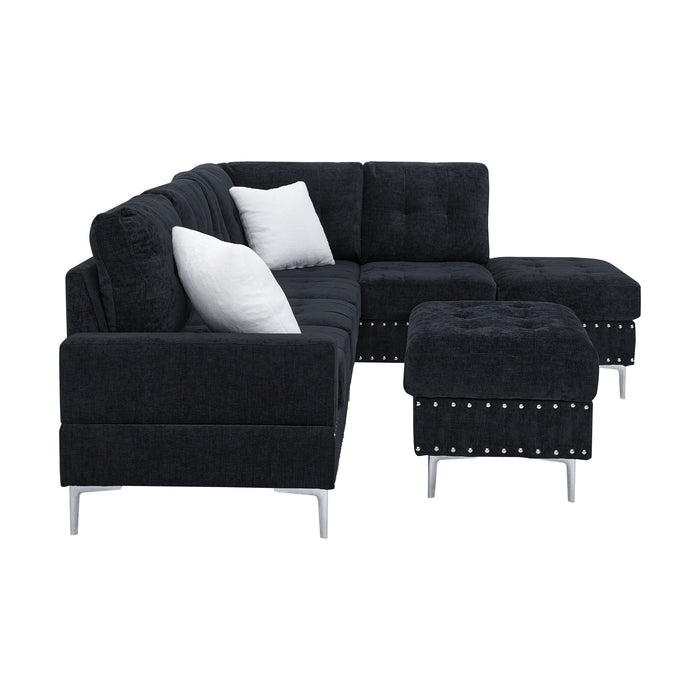 L-Shaped Sectional Sofa With Chaise And Storage Ottoman, Includes 2 Pillows