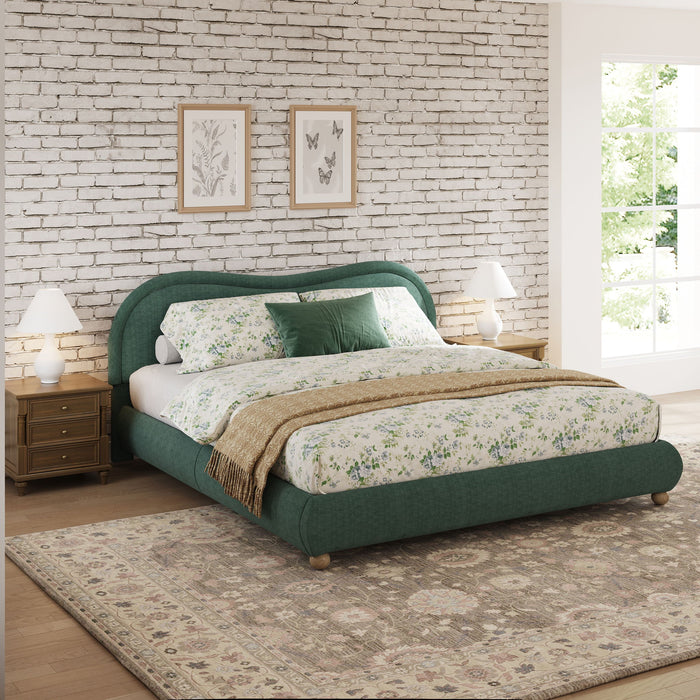 Upholstered Platform Bed Frame With Curved Headboard