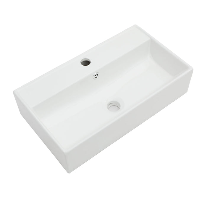 Modern Ceramic Rectangular Wall Mounted Bathroom Sink With Faucet Hole & Overflow