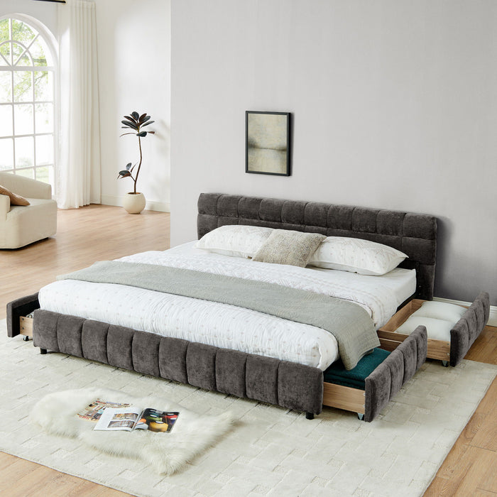 Modern Platform Bed Frame With Thick Fabric