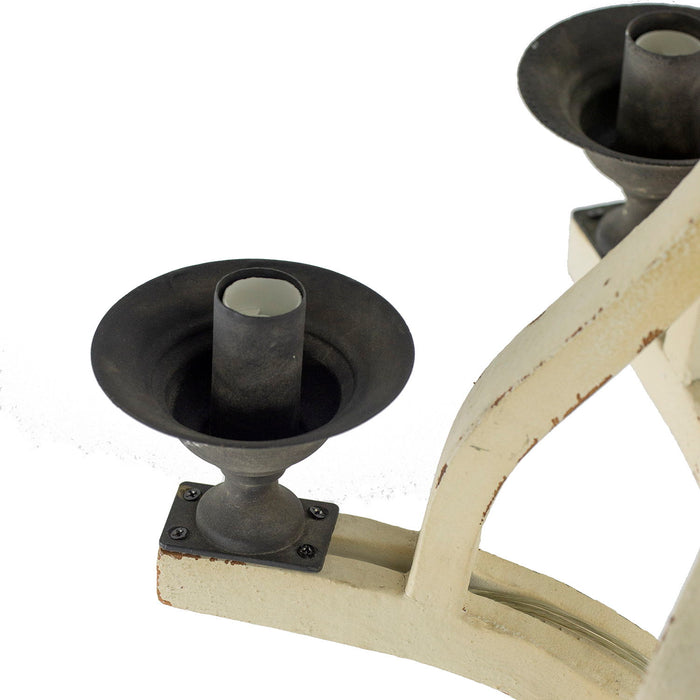 6 Light Wood Chandelier, Hanging Light Fixture With Adjustable Chain For Kitchen, Bulb Not Included - Cream