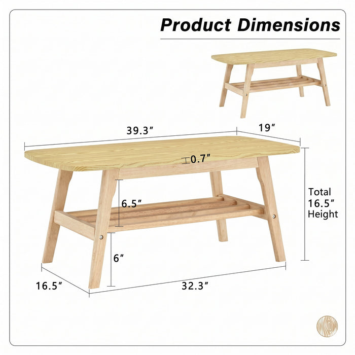 Coffee Table With Double Layer Storage For Living Rooms - Wood