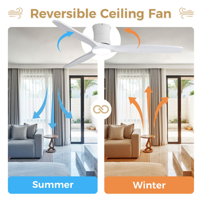 52" Ceiling Fan With Light, Dimmable DC Reversible Motor, 3 Blades