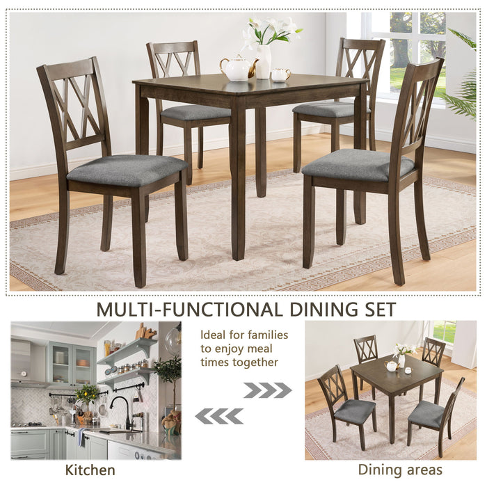 5 Piece Dining Table Set With 4 Chairs - Walnut