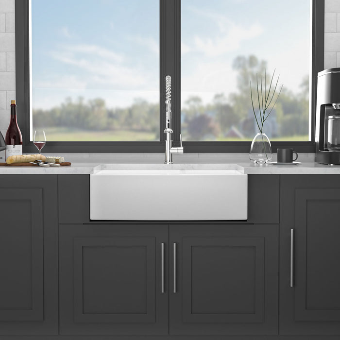 Sink 33" Double Bowl 60 / 40 Kitchen Sink With Deep Basin And Grids - White