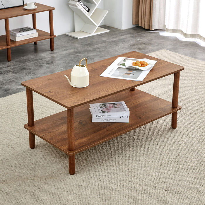Modern 2 Tier Coffee Table With Open Storage Shelf For Living Room