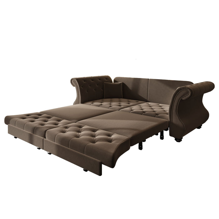 Oversized Chesterfield Pull Out Sofa Bed, Roll Arm Couch With Flower Tufting For Living Room