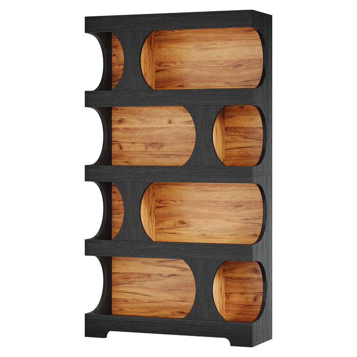 4 Tier S-Shaped Freestanding Storage Shelf For Living Room - Black / Brown