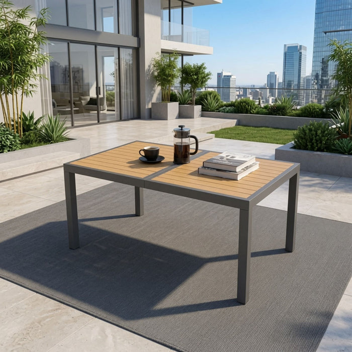 Rectangle Outdoor Patio Table With Slatted Top - Gray