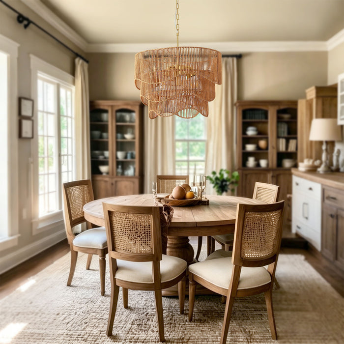 Chandelier With 7 Light E26 Base, Adjustable Height Wave Pendant Light For Living Room - Gold