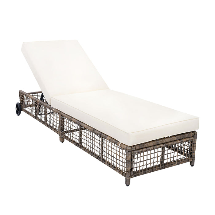 Outdoor Lounge Chair With 5 Position Backrest With Cushion And Wheels