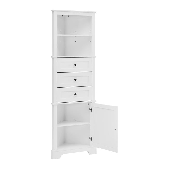 Tall Storage Cabinet With 3 Drawers And Adjustable Shelves For Bathroom