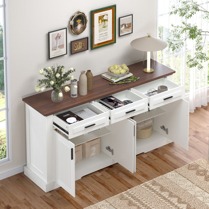 Fluted Sideboard Buffet Cabinet With 4 Doors And 3 Drawers