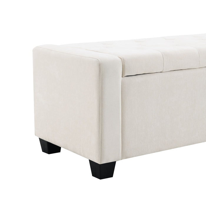 Upholstered Storage Ottoman Bench With Button Tufting And Safety Hinge