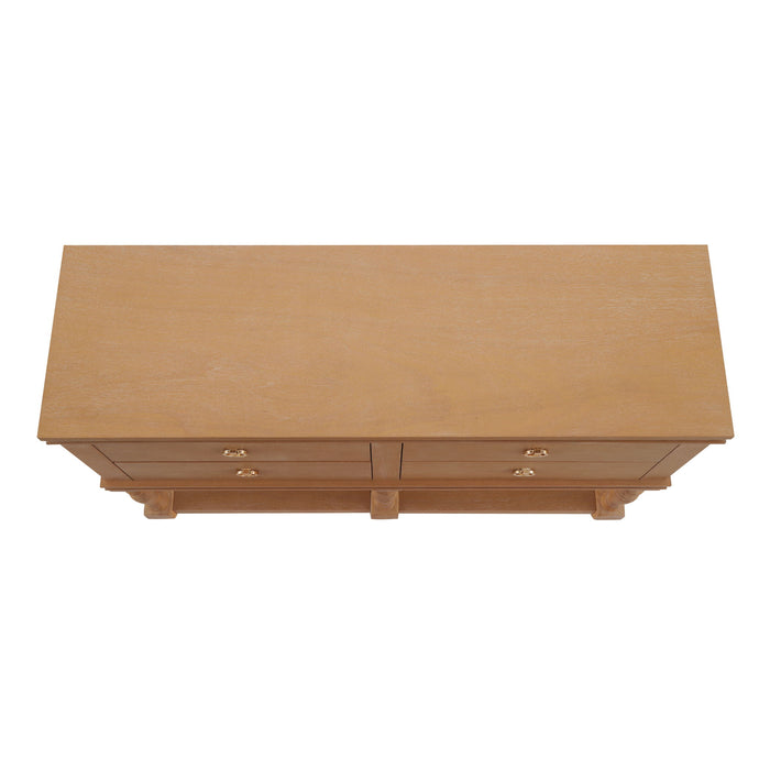 Console Table With 4 Soft Close Drawers, Thick Bottom Shelf For Living Room - Natural