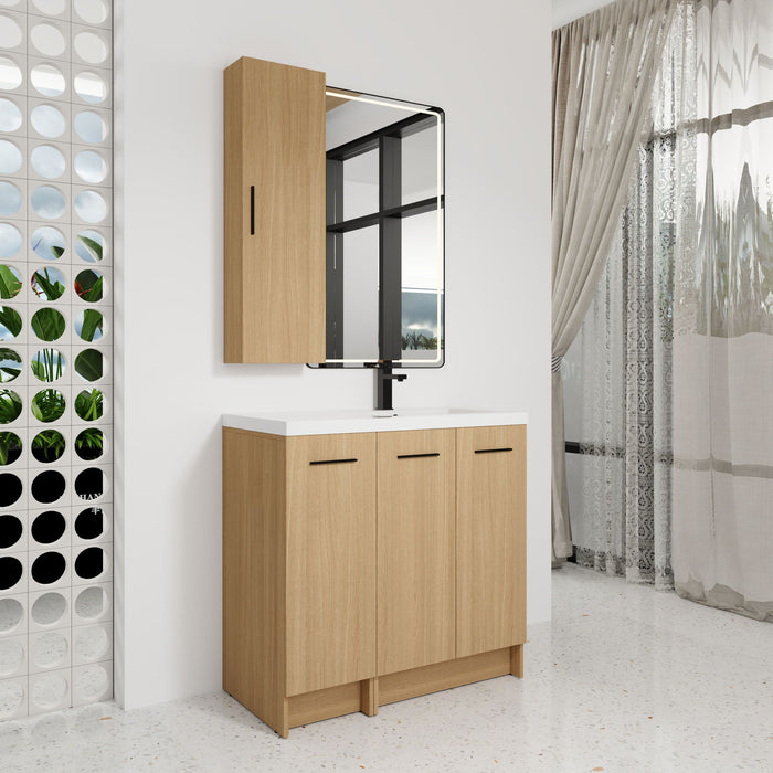 Freestanding Bathroom Vanity Set With Tall Linen Cabinet, 3 Door Storage Cabinet, Single Sink
