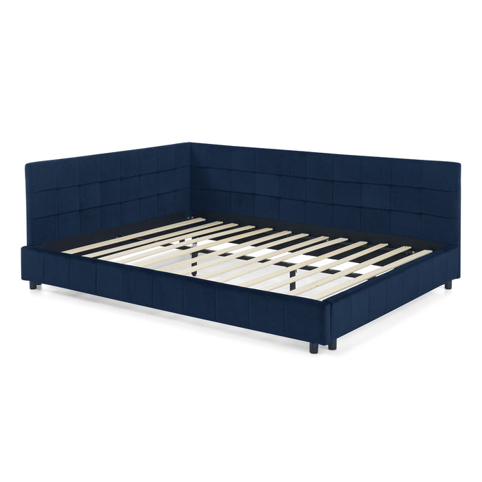 Mid-Century Storage Upholstered Tufted Bed Frame With Backrest And Armrests