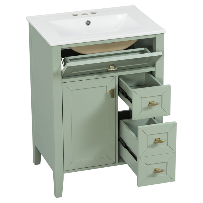 Bathroom Vanity With Sink, 3 Drawers & Cabinet With 2 Tier Door Storage Rack, Soft Close Doors & Drawers