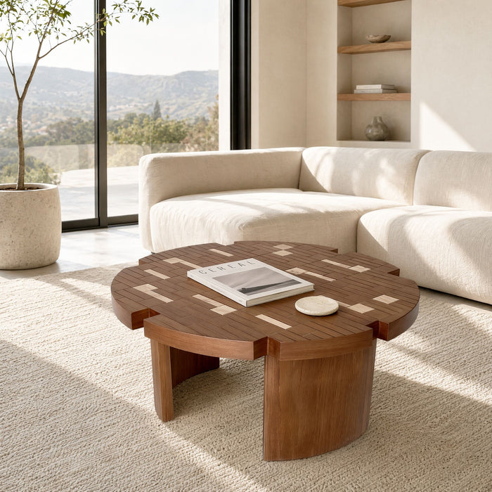 Round End Table For Living Room - Brown / Yellow
