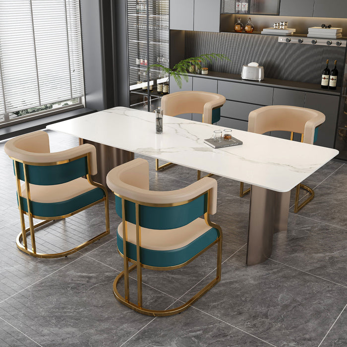 Dining Chairs Ergonomic Curved Backres (Set of 2) - Blue / Neutral