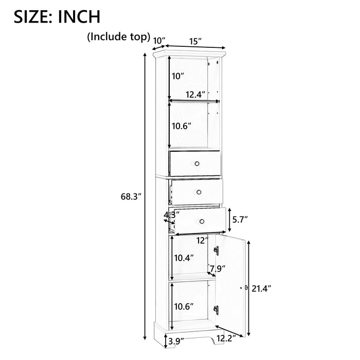 Tall Storage Cabinet With 3 Drawers And Adjustable Shelves For Bathroom