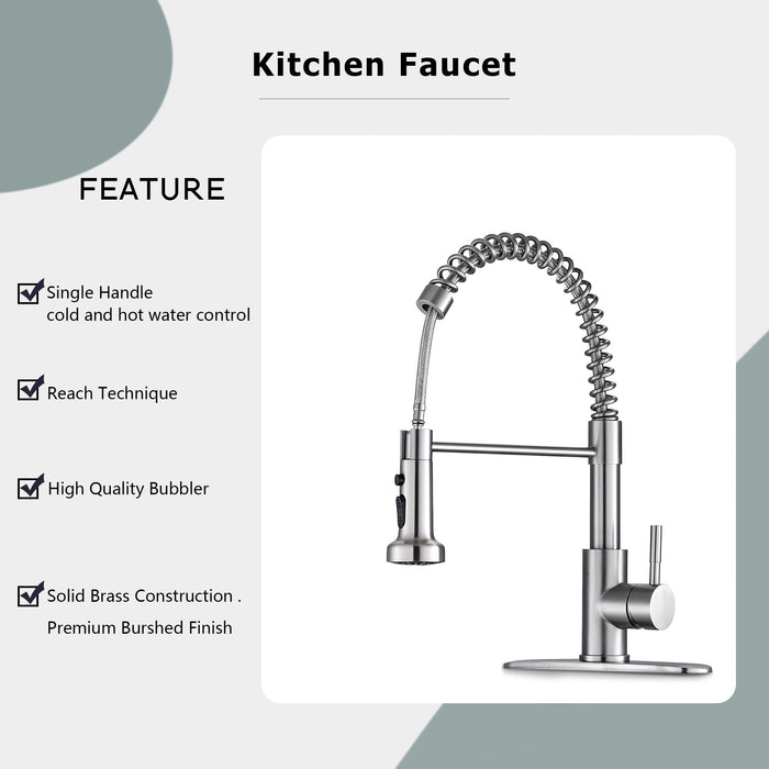 Kitchen Faucet With Pull Down Spray Head - Brushed Nickel