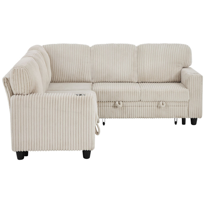 L-Shaped Sofa With Pull Out Sofa Bed With USB