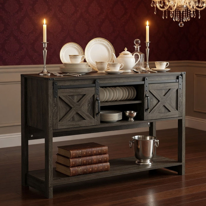 Farmhouse Entryway Table With Sliding Barn Door