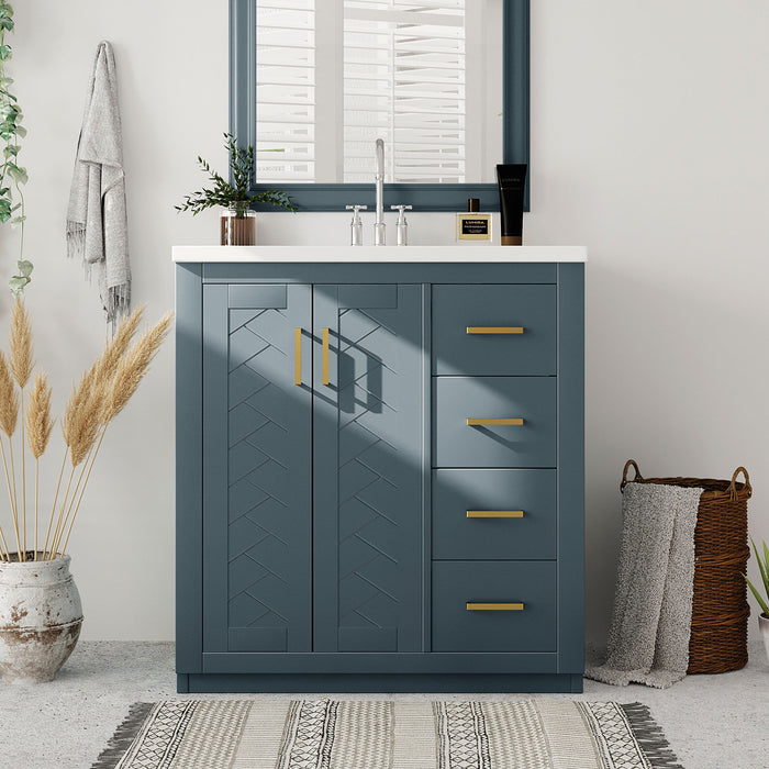 Retro Style Bathroom Vanity With 3 Drawers & Soft-Closing Doors