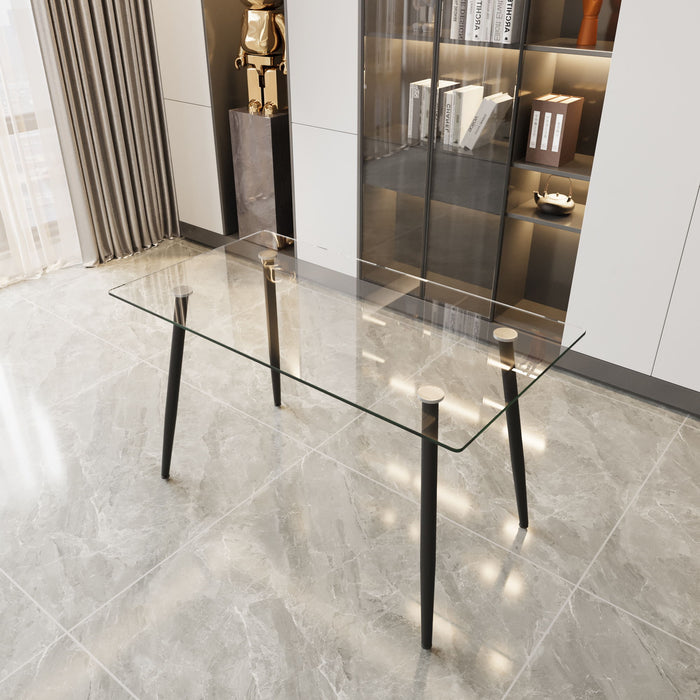 Modern Minimalist Rectangular Glass Dining Table With Tempered Glass Top Metal Legs, For 4 - 6 - Transparent