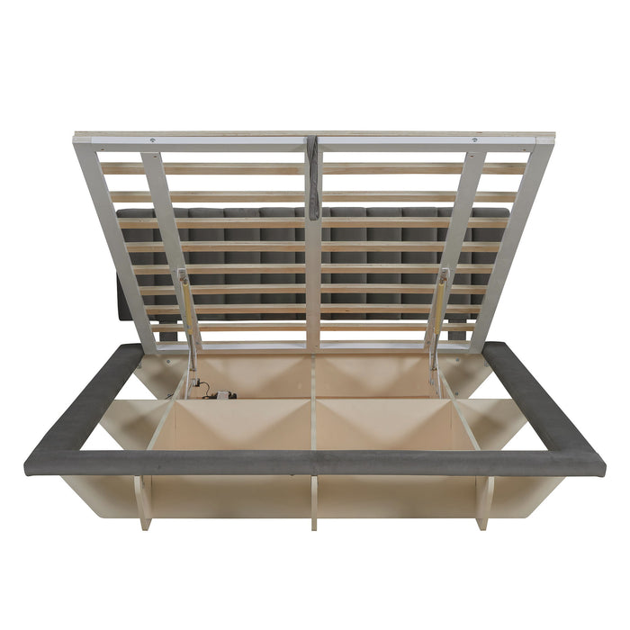 Upholstered Floating Hydrualic Platform Bed With LED Light And USB Port