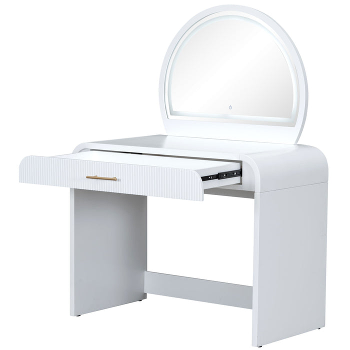 Makeup Vanity Table With Mirror Touch Screen Lighted Mirror, Dressing Table With Drawer For Bedroom - White