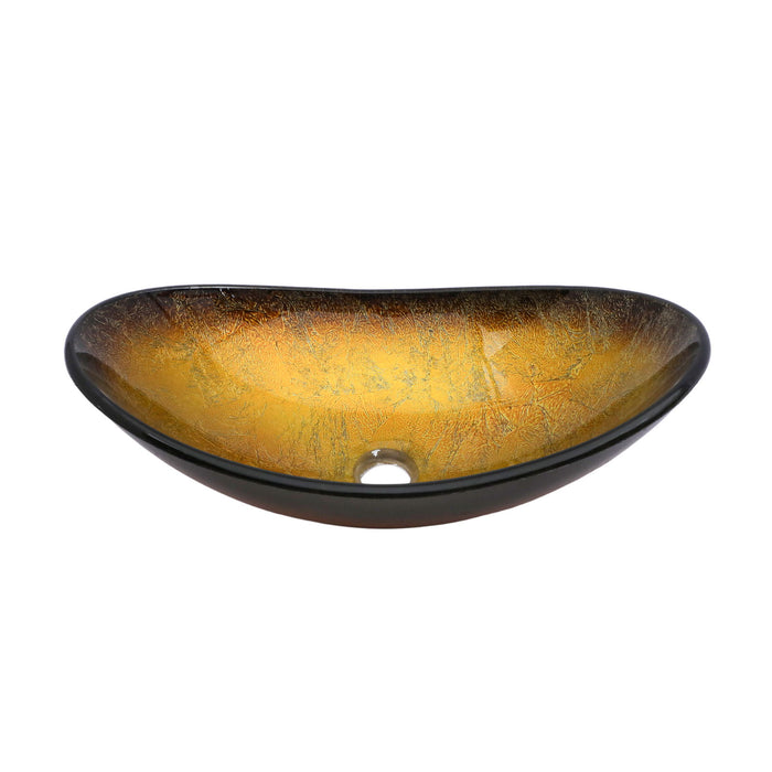 Vessel Sink With Pop Up Drain, Boat Shape Above Counter Bathroom Sink - Gold