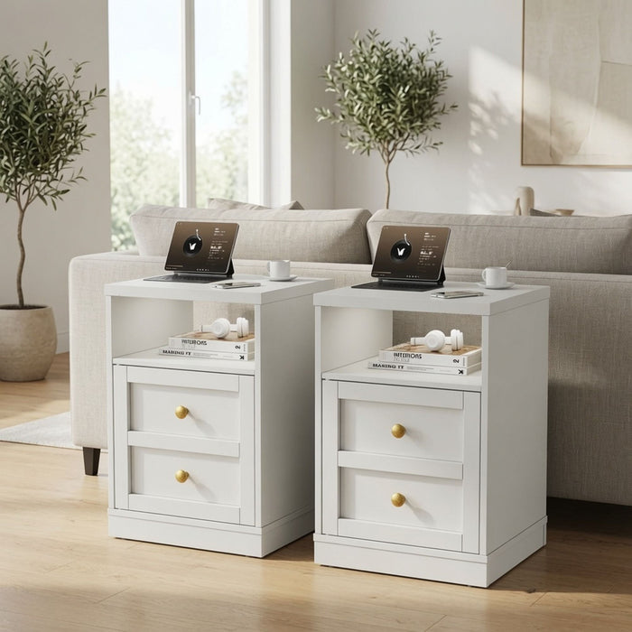 Nightstand With Door & Shelf, 2 Drawer Side Table