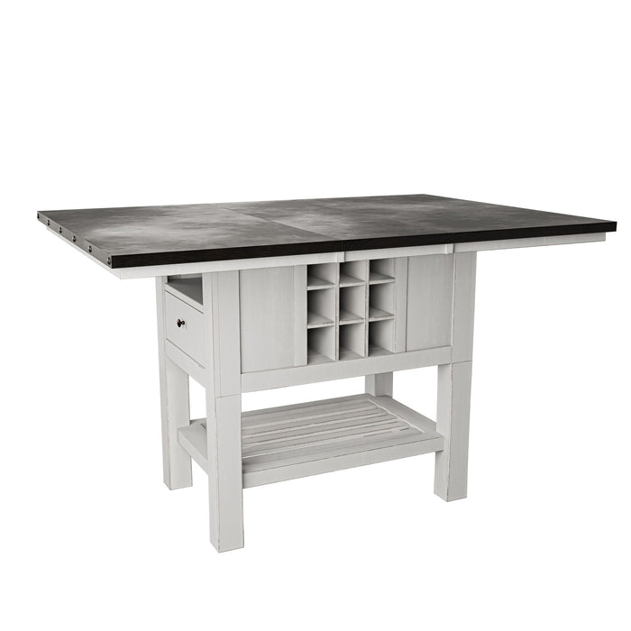 7 Piece Counter Height Dining Set With Storage Base And Ladder Back Chairs - Antique White / Gray