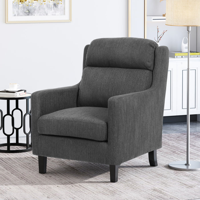 Contemporary Club Chair With Upholstered Fabric And Rubberwood Legs