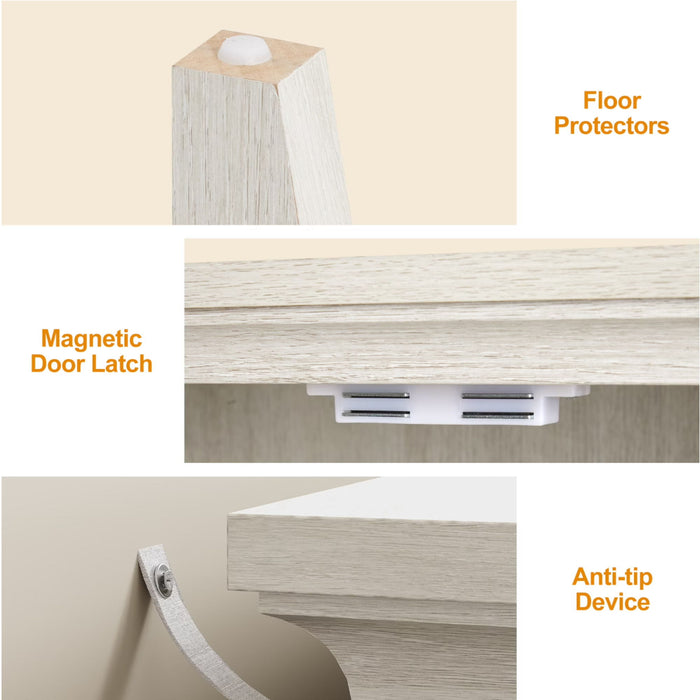 3 Door Buffet Cabinet With Adjustable Shelves - Matte White / Grayish