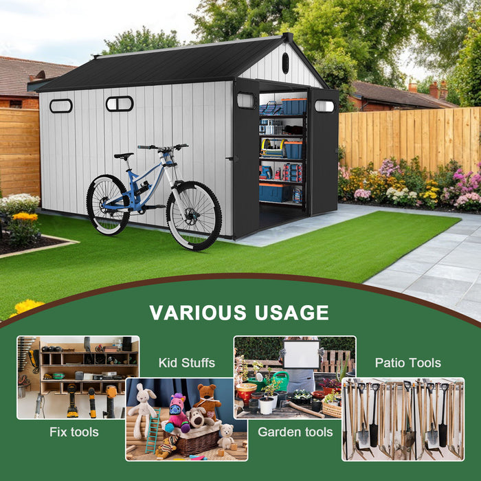 8 Ft. W X 12 Ft. D Plastic Storage Shed With Floor - Black / Gray