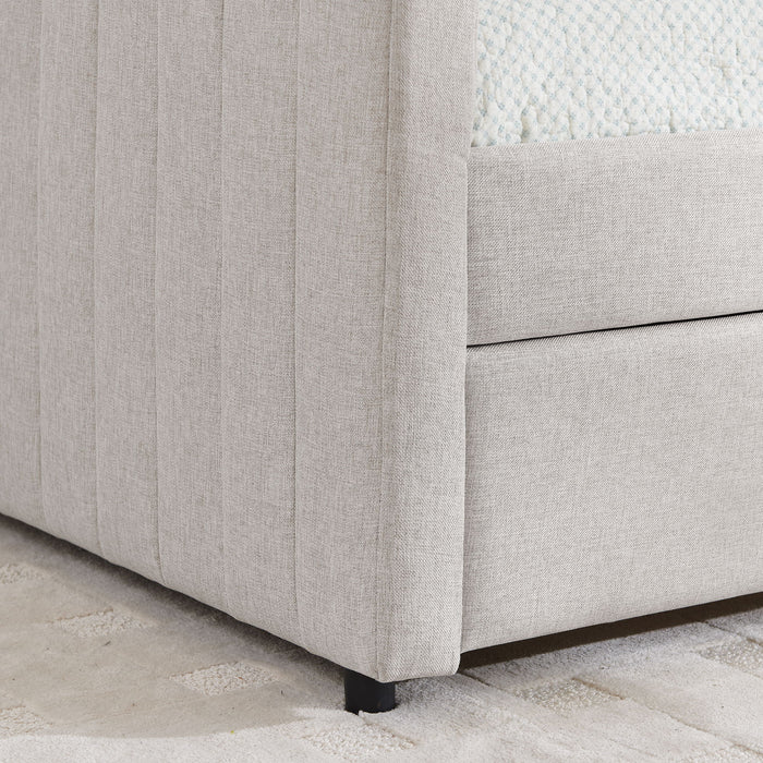 Upholstered Daybed With Trundle With Vertical Stripes