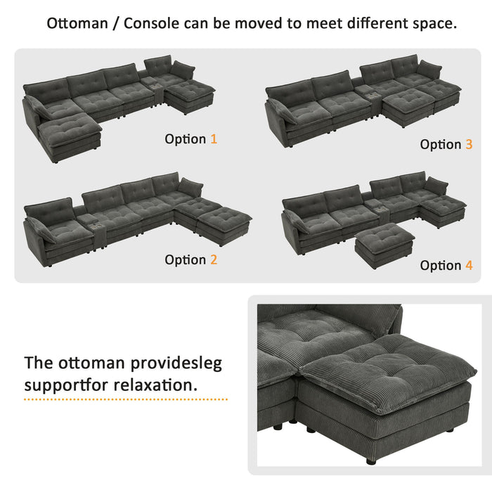 Oversized Modular Sectional Sofa With Multi Functional Console