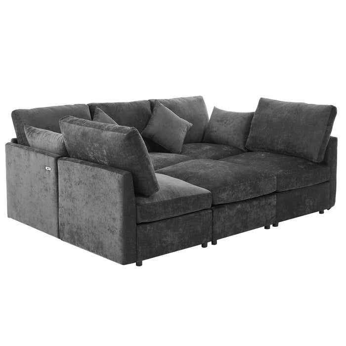 Sectional Sofa Modular U-Shaped With Ottoman & USB Ports