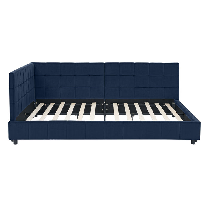 Mid-Century Storage Upholstered Tufted Bed Frame With Backrest And Armrests